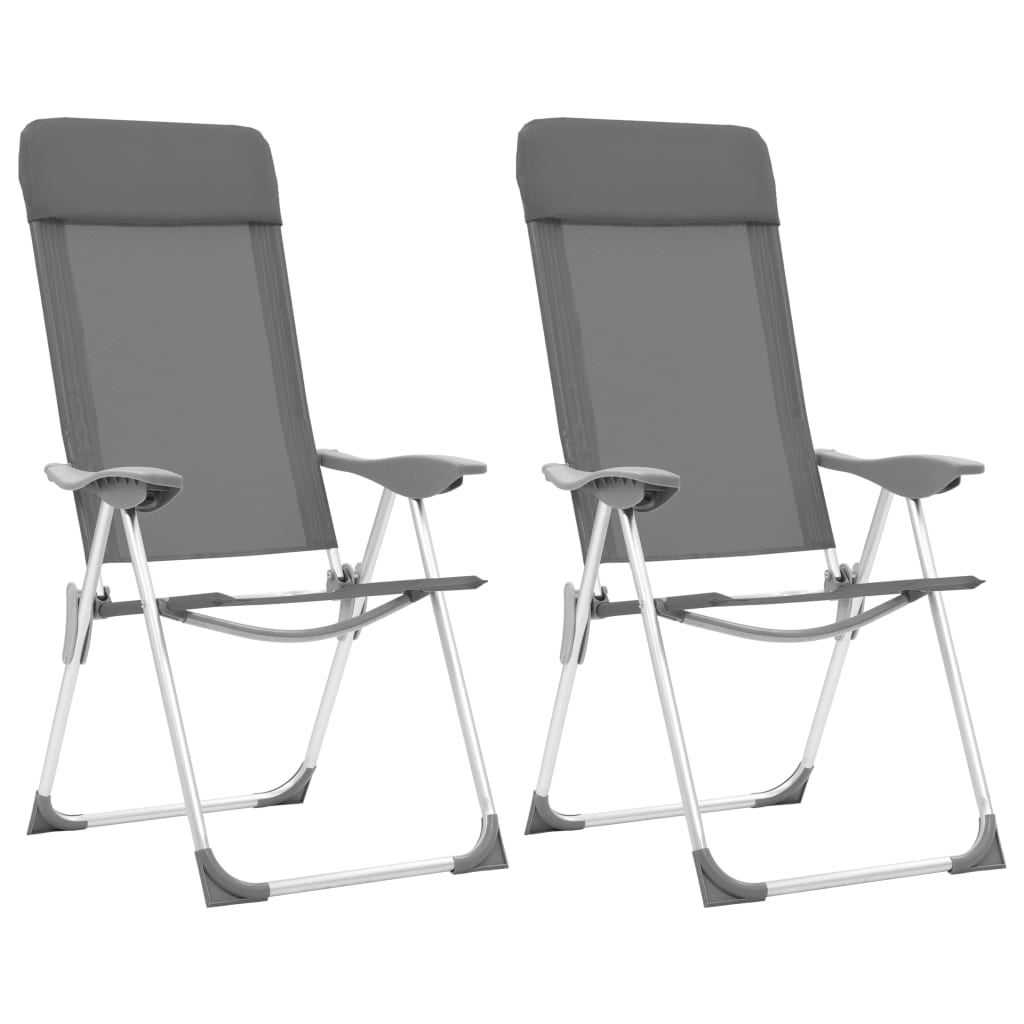 vidaXL Folding Camping Chairs 2 pcs Grey Aluminium