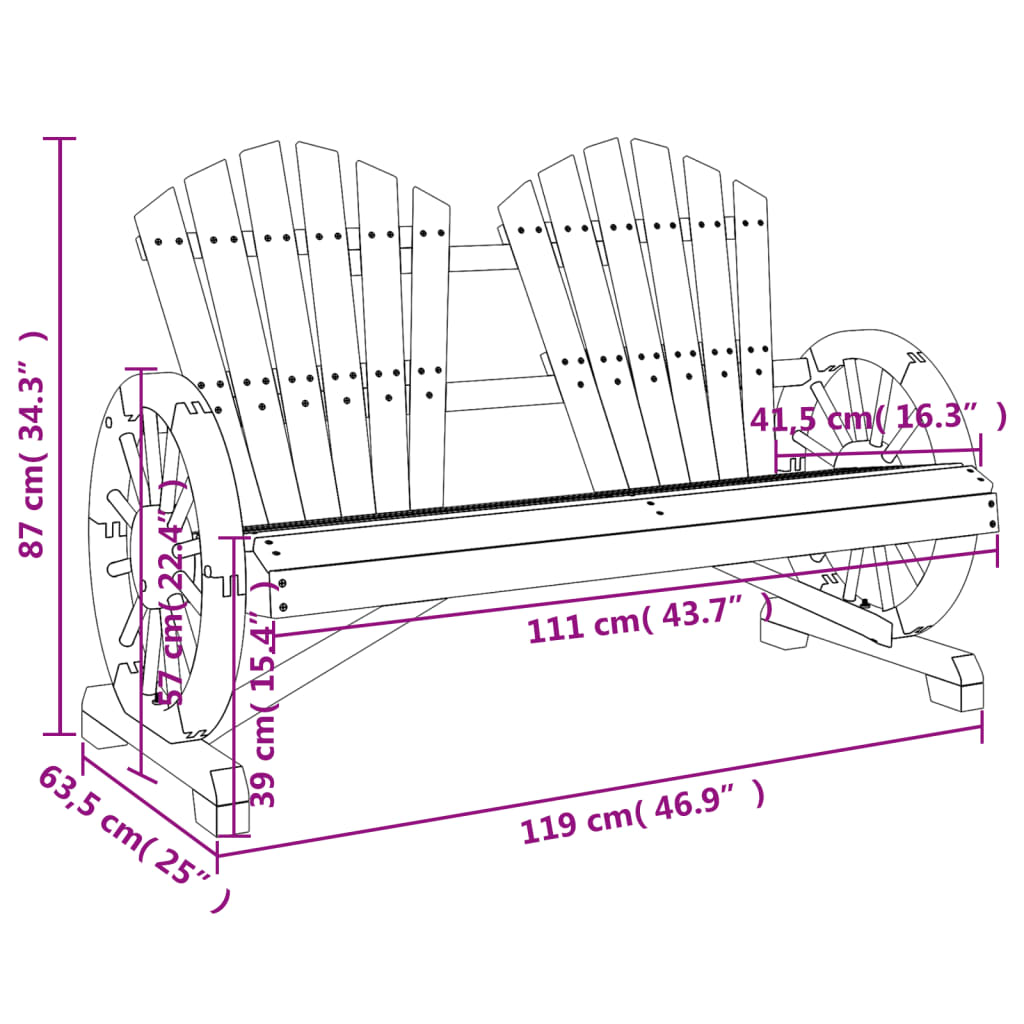 vidaXL Garden Adirondack Chair 2-Seater Solid Wood Fir