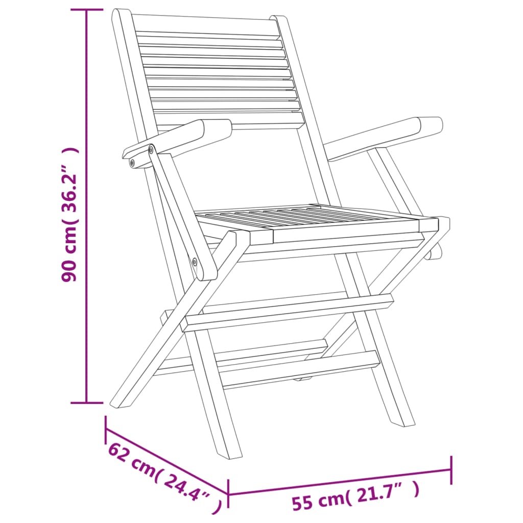 vidaXL Folding Garden Chairs 2 pcs 55x62x90 cm Solid Wood Teak