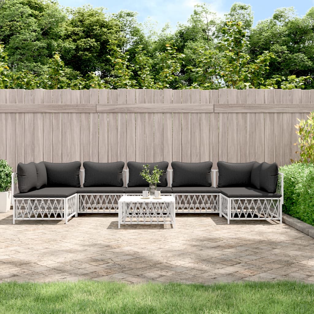 vidaXL 8 Piece Garden Lounge Set with Cushions White Steel