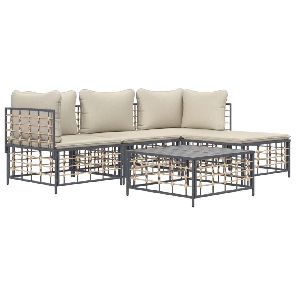 vidaXL 4 Piece Garden Lounge Set with Cushions Anthracite Poly Rattan