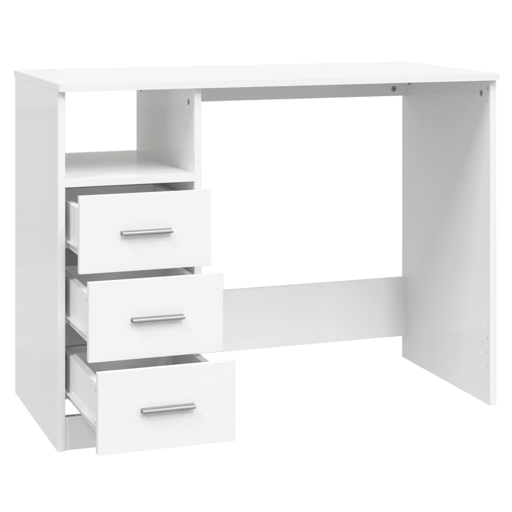 vidaXL Desk with Drawers White 102x50x76 cm Engineered Wood