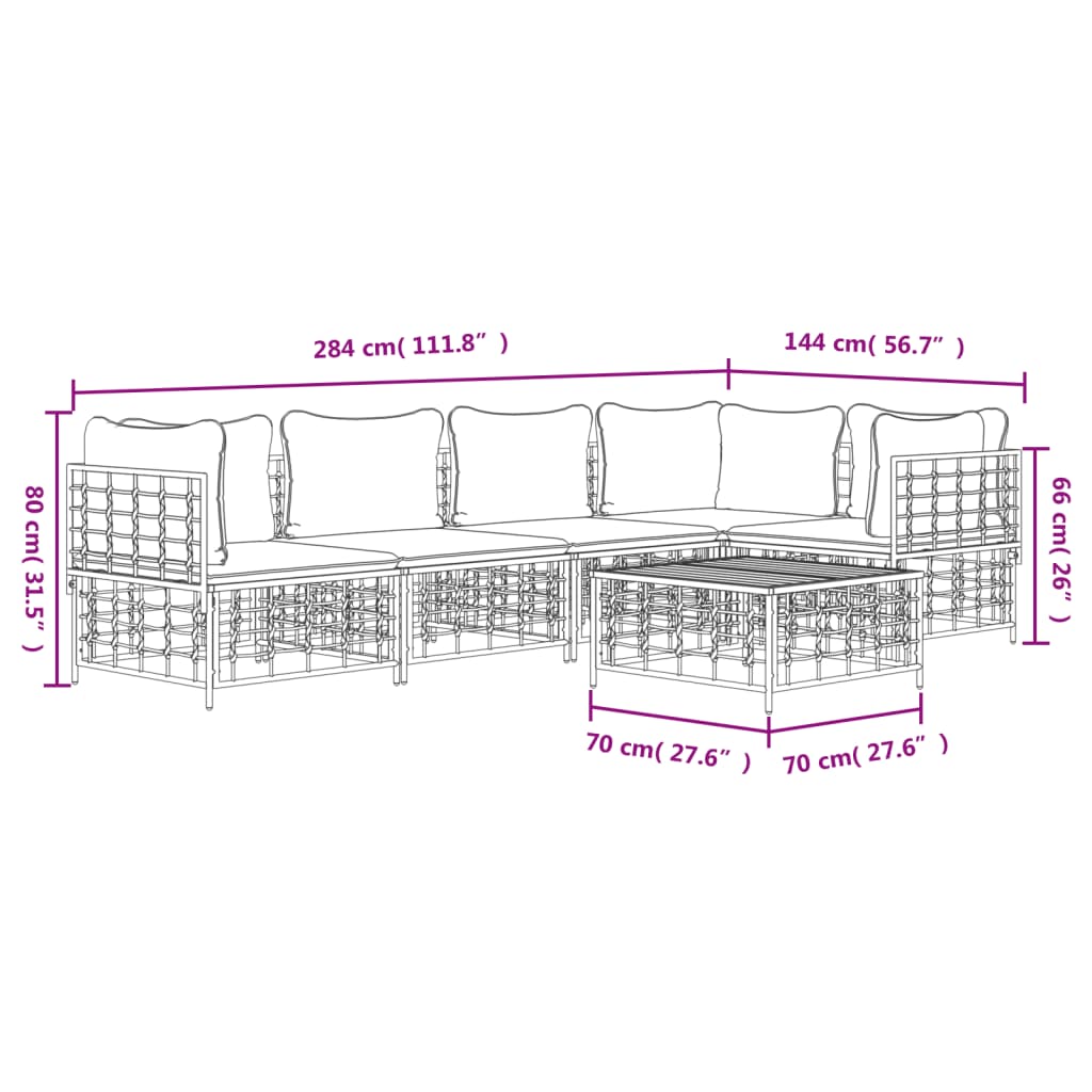 vidaXL 6 Piece Garden Lounge Set with Cushions Anthracite Poly Rattan