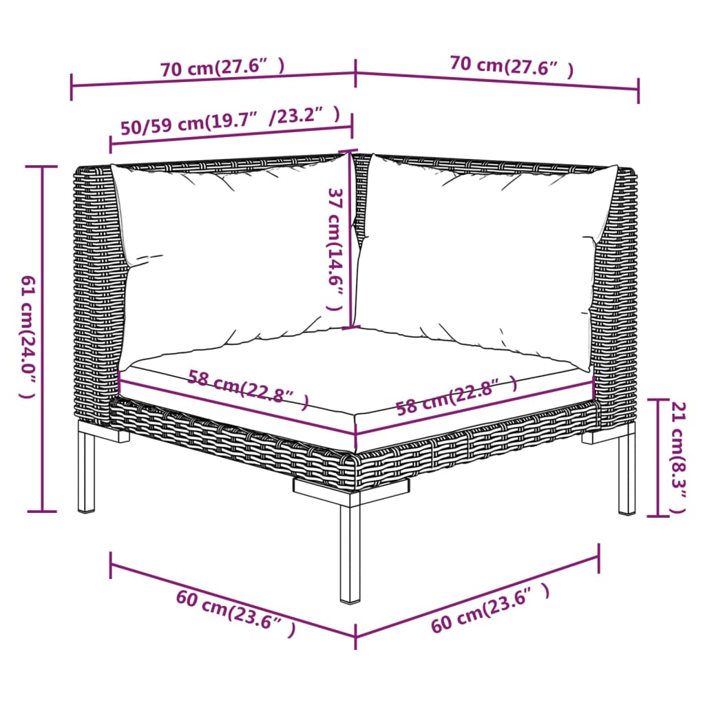 vidaXL 12 Piece Garden Lounge Set with Cushions Poly Rattan Dark Grey