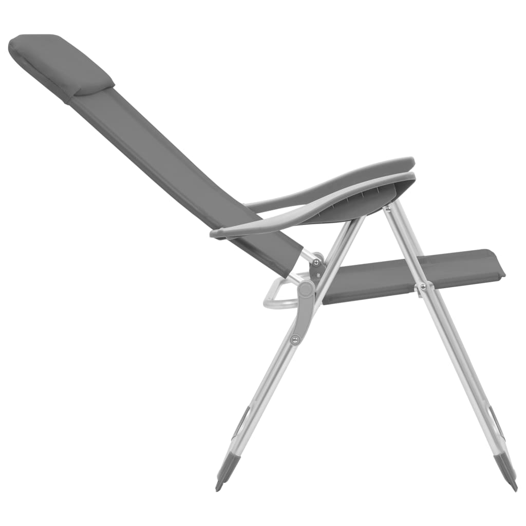 vidaXL Folding Camping Chairs 2 pcs Grey Aluminium