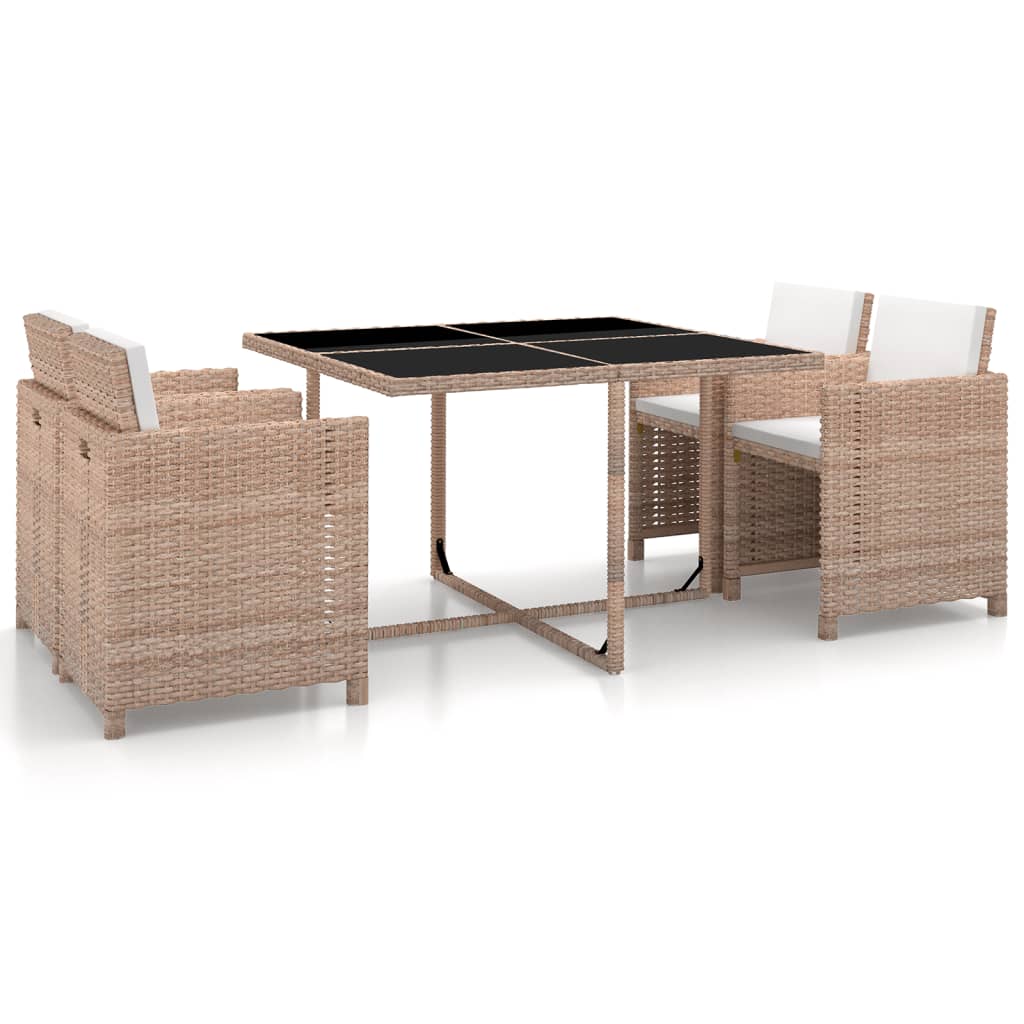 vidaXL 5 Piece Outdoor Dining Set with Cushions Poly Rattan Beige