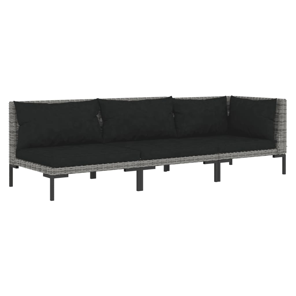vidaXL 3 Piece Garden Lounge Set Dark Grey Half Round Poly Rattan