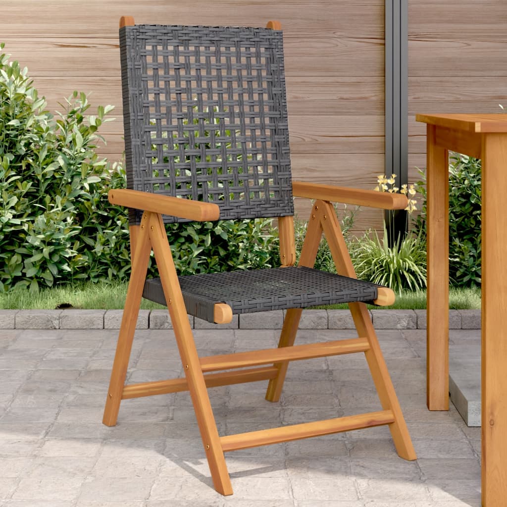 vidaXL Garden Chairs 2 pcs Black Solid Wood Acacia and Poly Rattan