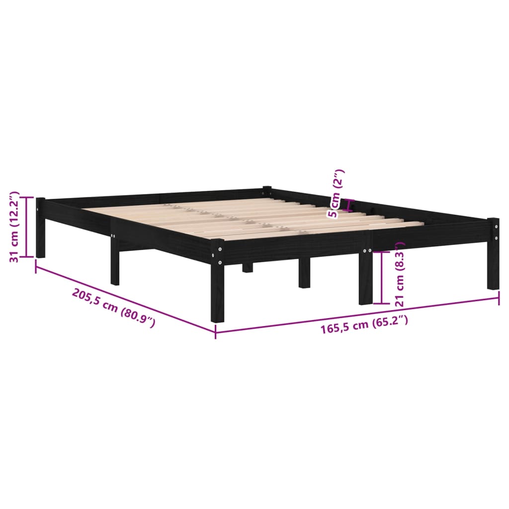 vidaXL Bed Frame without Mattress Black Solid Wood 160x200 cm