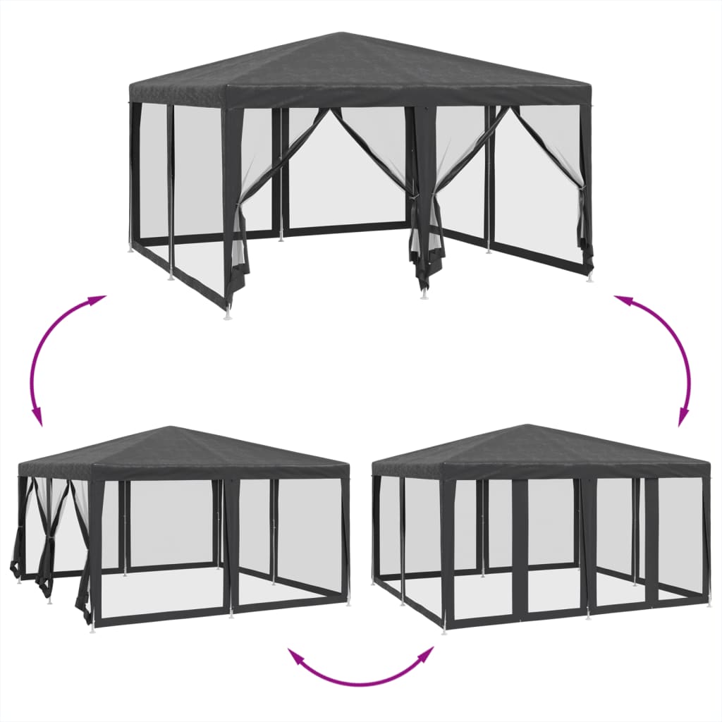 vidaXL Party Tent with 8 Mesh Sidewalls Anthracite 4x4 m HDPE