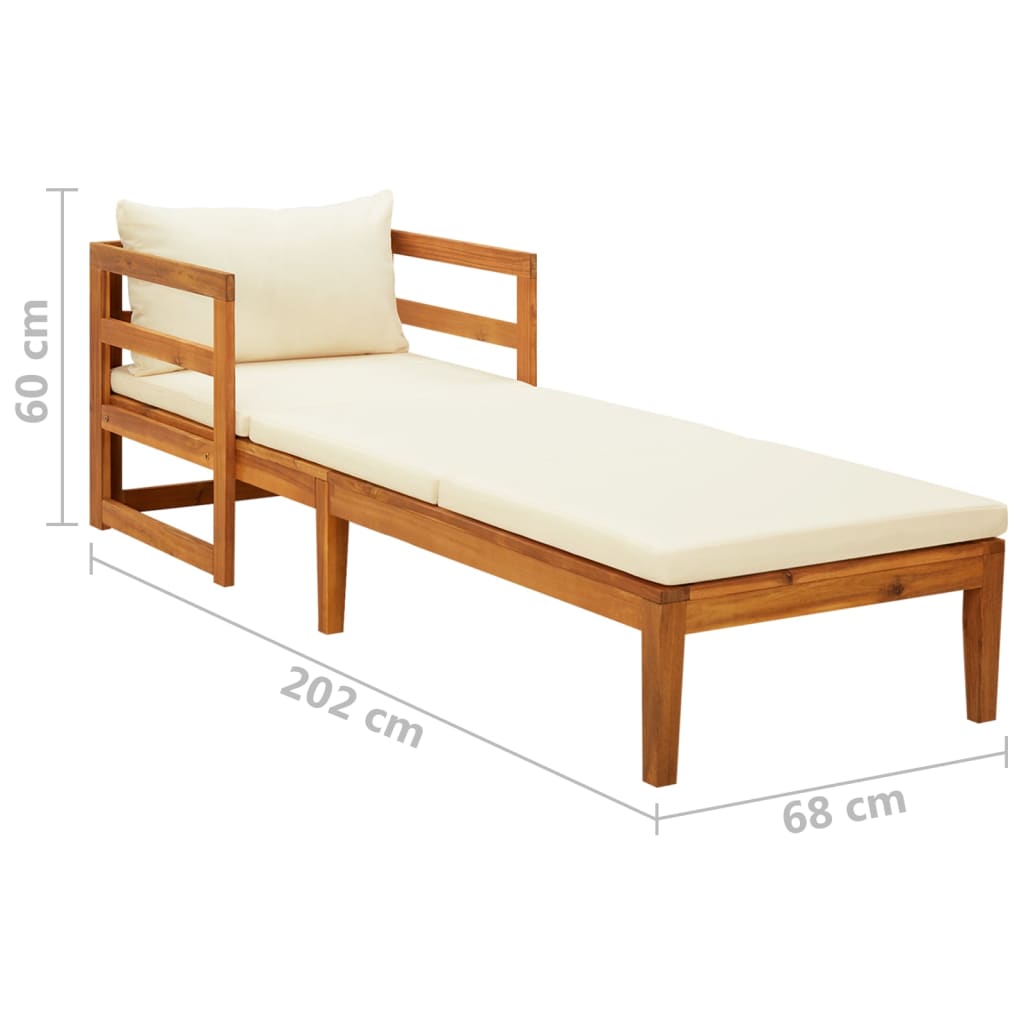 vidaXL Sun Lounger with Cream White Cushions Solid Acacia Wood
