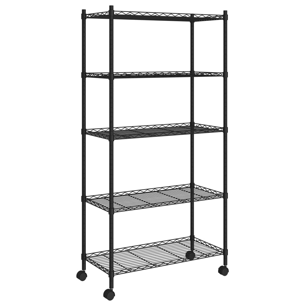 vidaXL 5-Tier Storage Shelf with Wheels 75x35x155 cm Black 250 kg