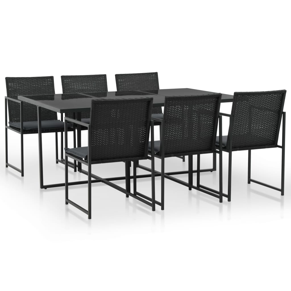 vidaXL 7 Piece Outdoor Dining Set with Cushions Poly Rattan Black