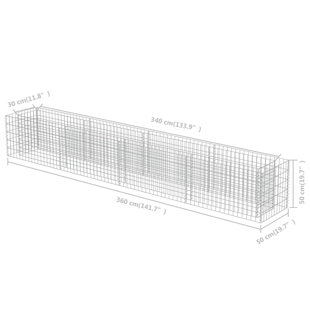 vidaXL Gabion Raised Bed Galvanised Steel 360x50x50 cm