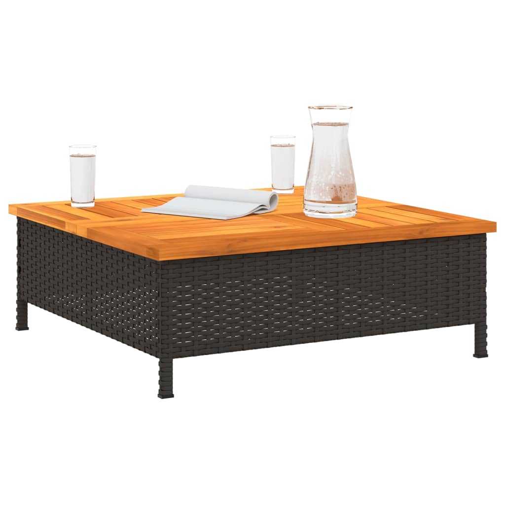 vidaXL Garden Table Black 70x70x25 cm Rattan and Acacia Wood