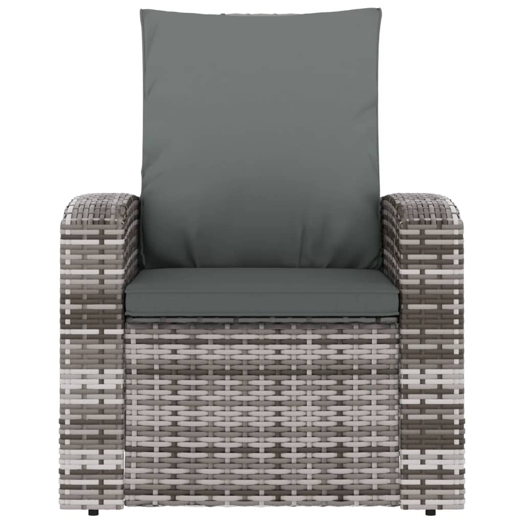 vidaXL Garden Reclining Chair with Cushions Grey Poly Rattan