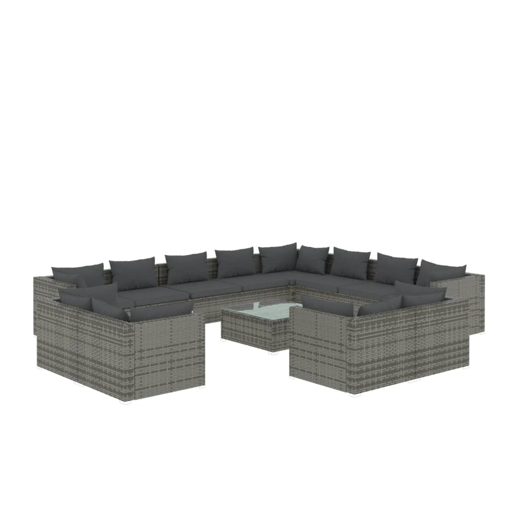 vidaXL 13 Piece Garden Lounge Set with Cushions Grey Poly Rattan