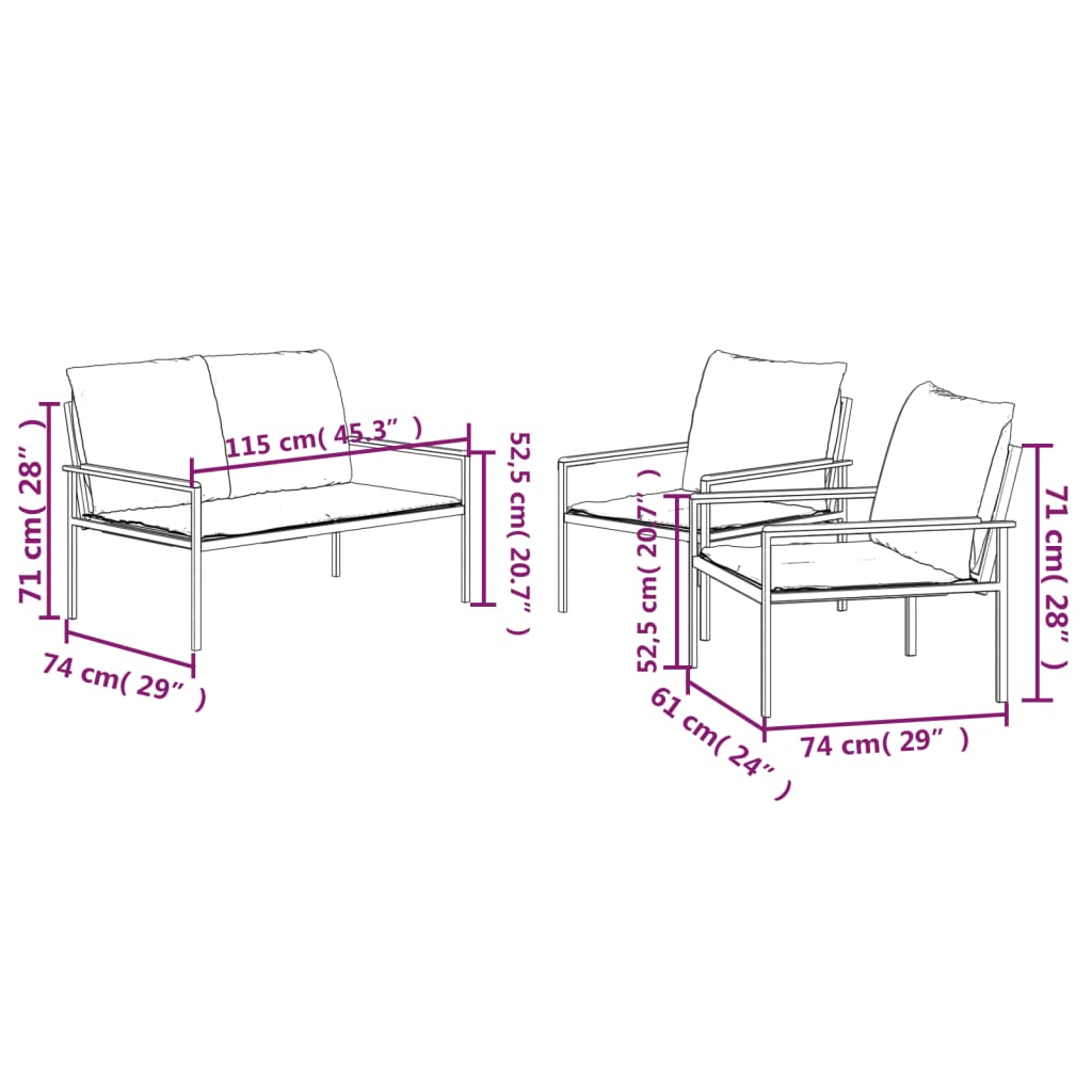 vidaXL 3 Piece Garden Lounge Set with Cushions Anthracite Steel