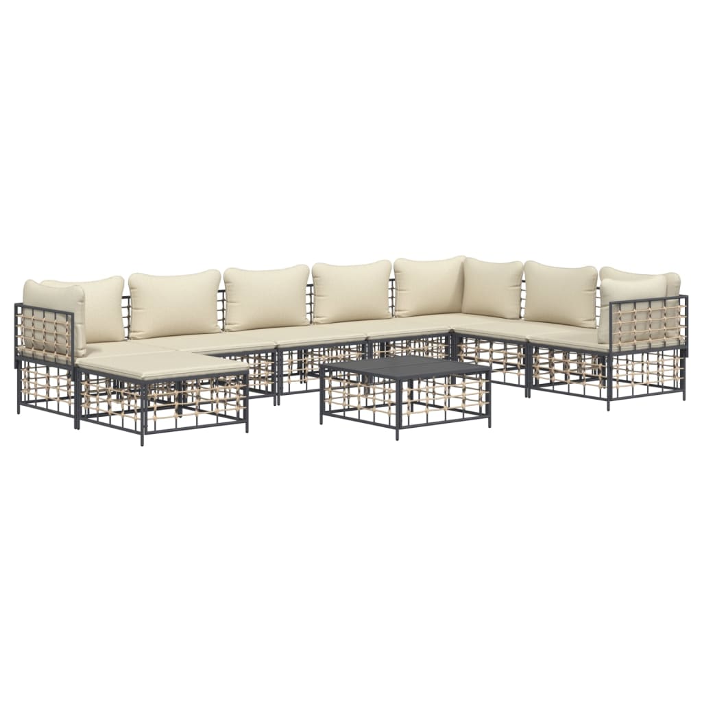 vidaXL 9 Piece Garden Lounge Set with Cushions Anthracite Poly Rattan