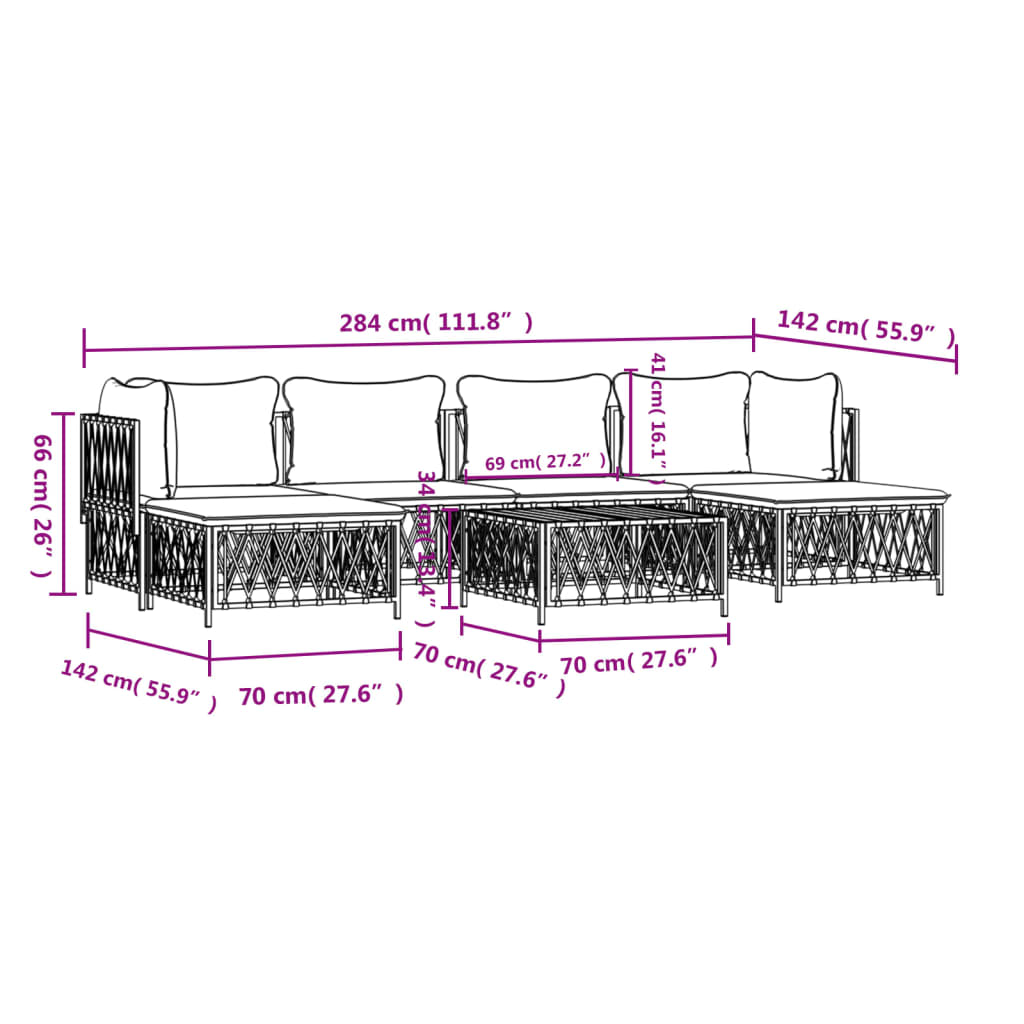 vidaXL 7 Piece Garden Lounge Set with Cushions White Steel