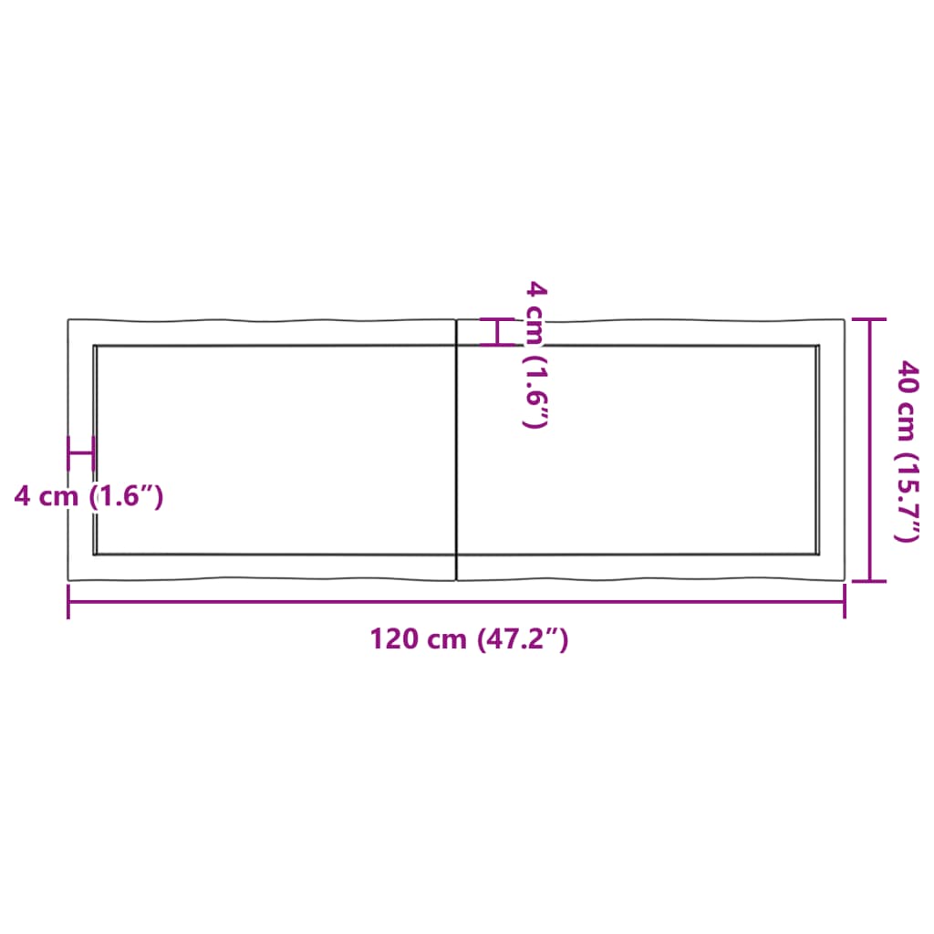 vidaXL Table Top Light Brown 120x40x(2-4)cm Treated Solid Wood Live Edge