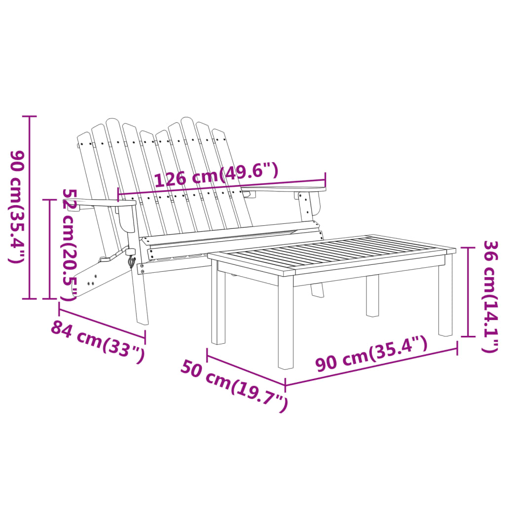 vidaXL 3 Piece Adirondack Garden Lounge Set Solid Wood Acacia