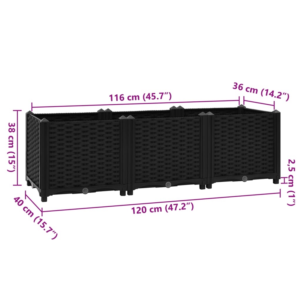 vidaXL Raised Bed 120x40x38 cm Polypropylene