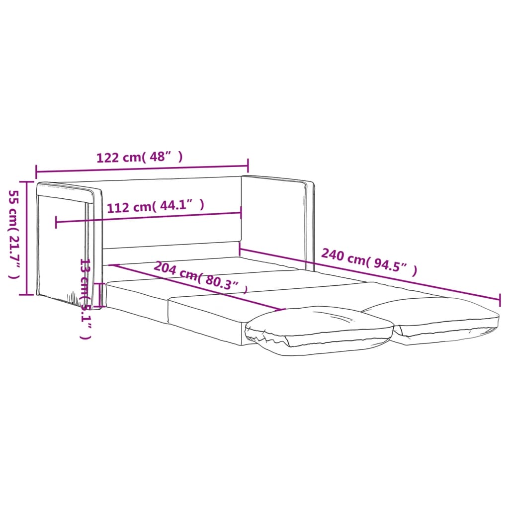 vidaXL Floor Sofa Bed 2-in-1 Light Grey 122x204x55 cm Velvet