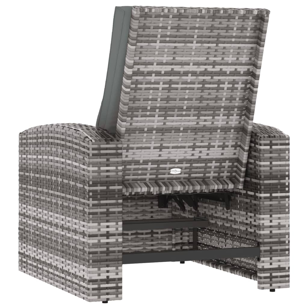 vidaXL Garden Reclining Chair with Cushions Grey Poly Rattan