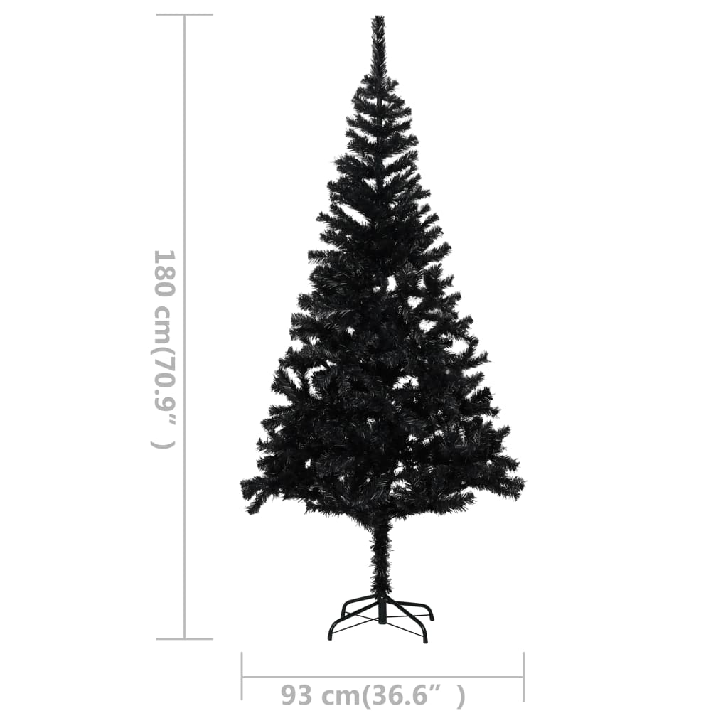 vidaXL Artificial Pre-lit Christmas Tree with Ball Set Black 180 cm PVC