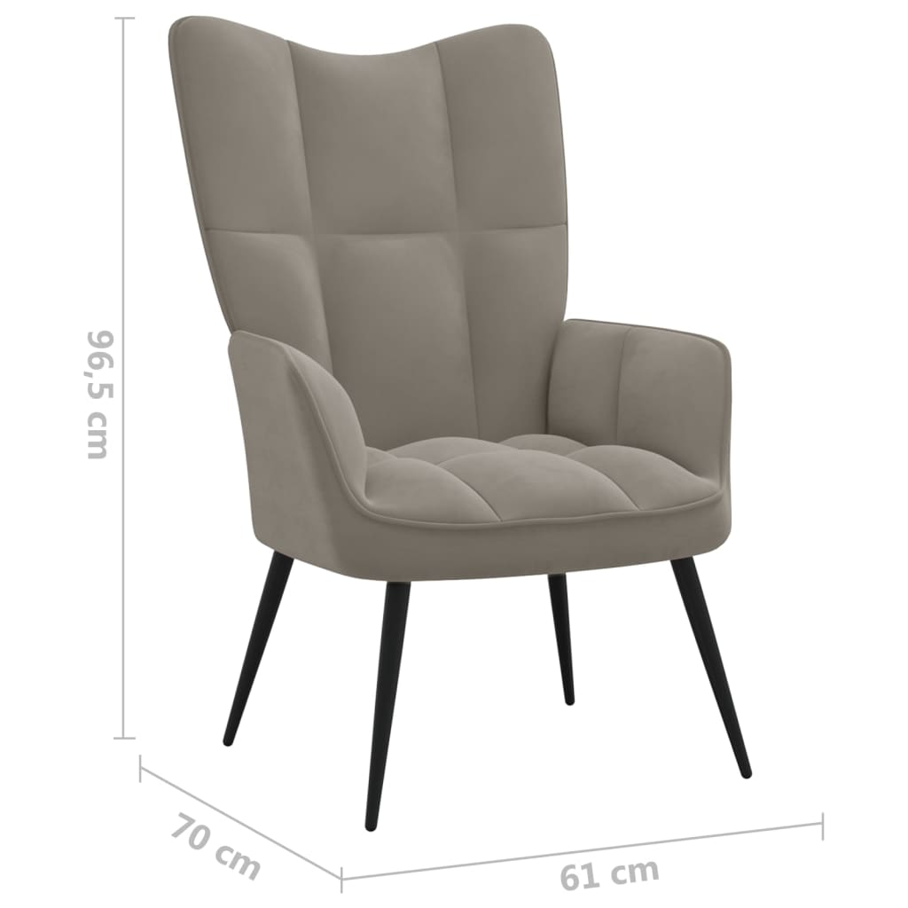 vidaXL Relaxing Chair with a Stool Light Grey Velvet