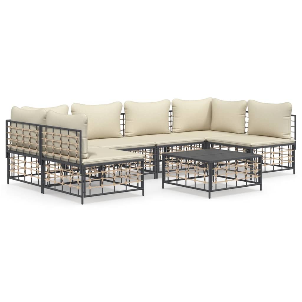 vidaXL 7 Piece Garden Lounge Set with Cushions Anthracite Poly Rattan