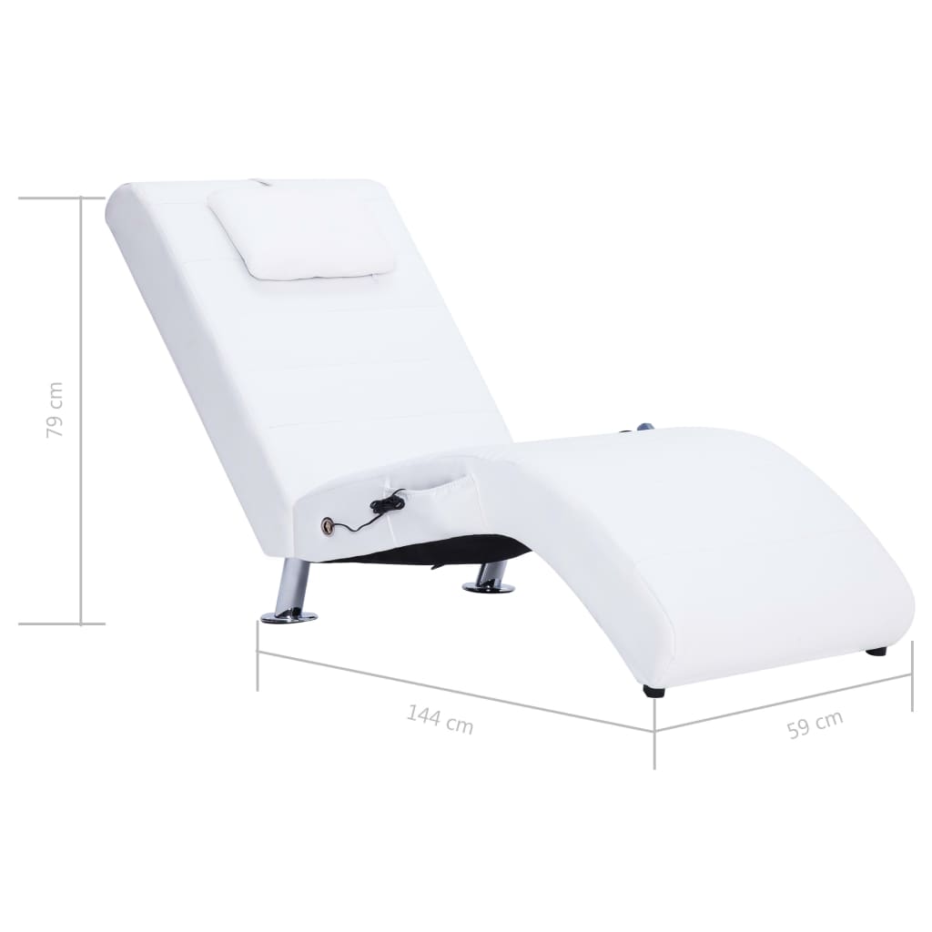 vidaXL Massage Chaise Longue with Pillow White Faux Leather