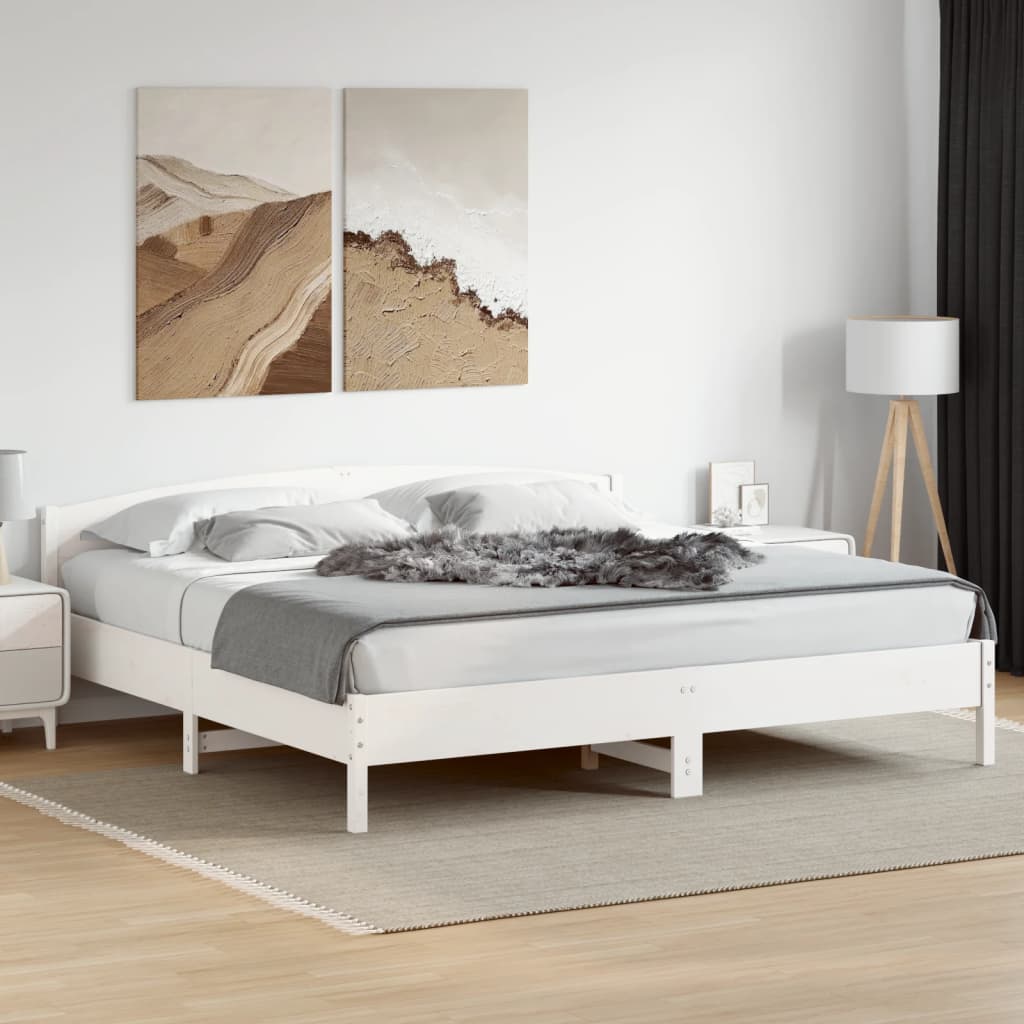 vidaXL Bed Frame with Headboard White 200x200 cm Solid Wood Pine