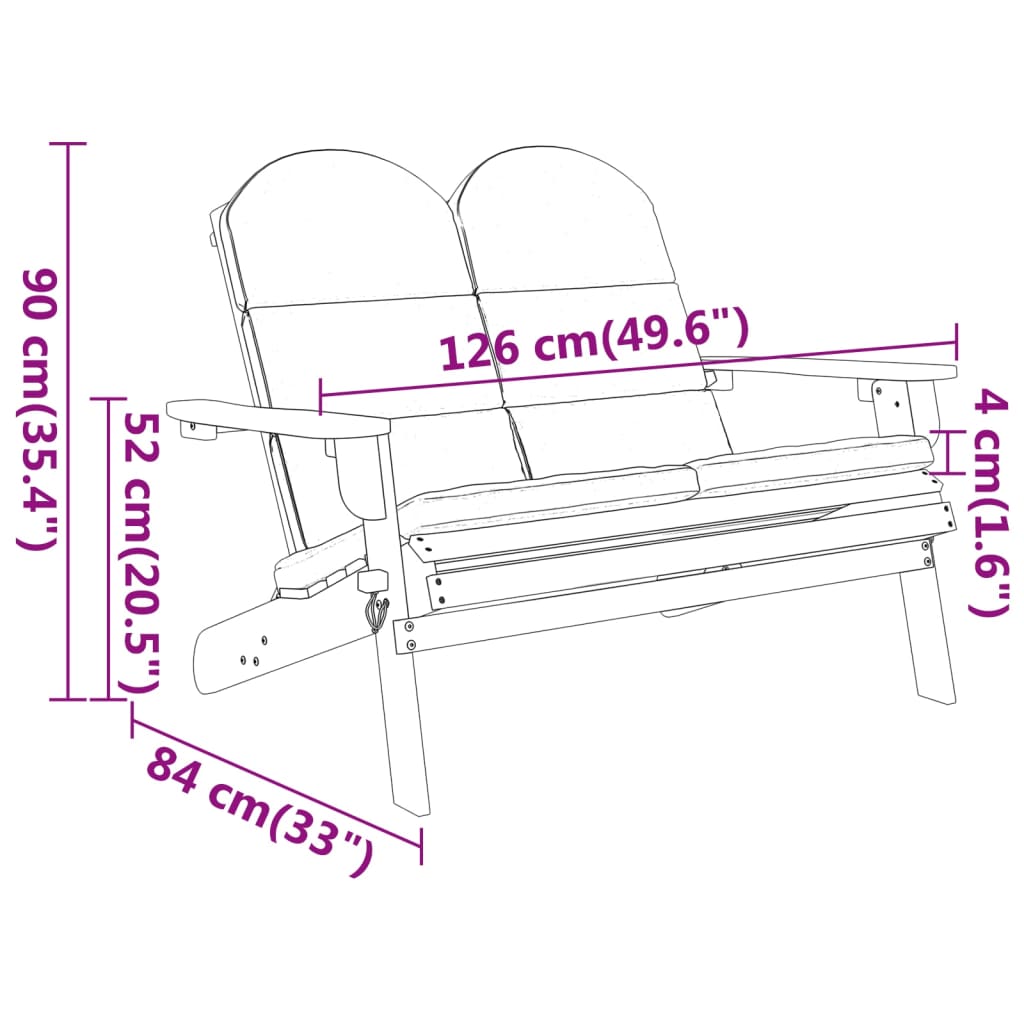 vidaXL Adirondack Garden Bench with Cushions 126 cm Solid Wood Acacia