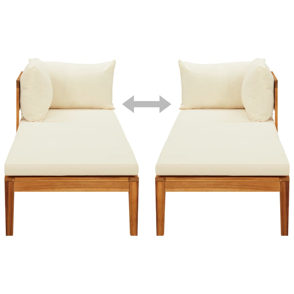 vidaXL Sun Lounger with 1 Armrest Cream White Solid Acacia Wood
