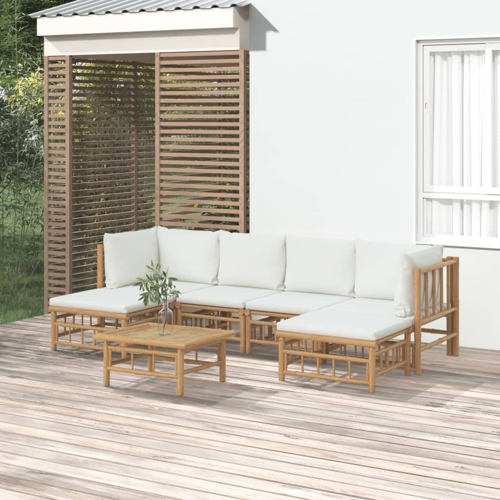 vidaXL 7 Piece Garden Lounge Set with Cream White Cushions Bamboo