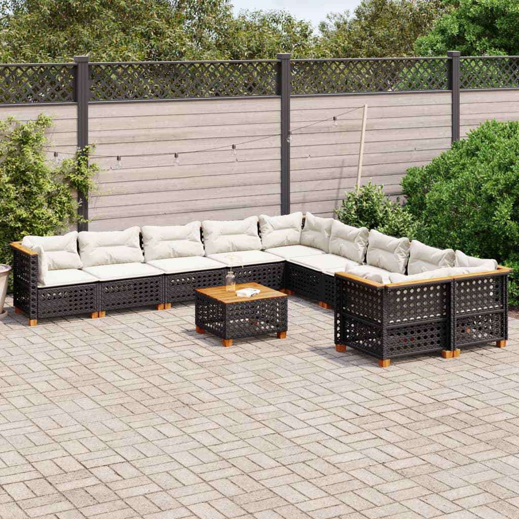 vidaXL 11 Piece Garden Sofa Set with Cushions Black Poly Rattan