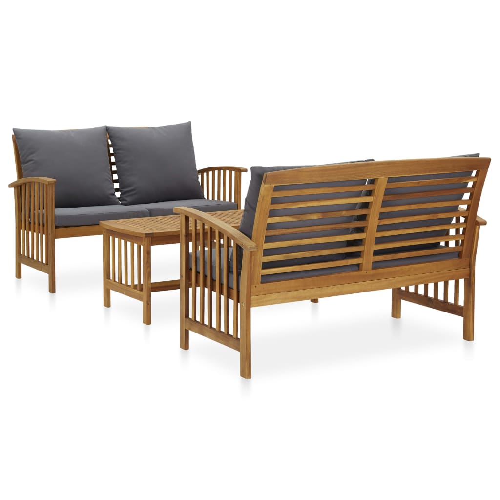 vidaXL 3 Piece Garden Lounge Set with Cushions Solid Acacia Wood (310261+310264)