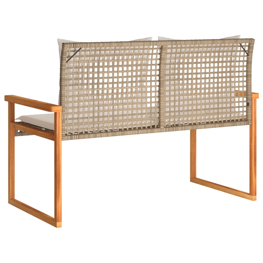 vidaXL Garden Bench with Cushion Mix Beige Poly Rattan Acacia Wood