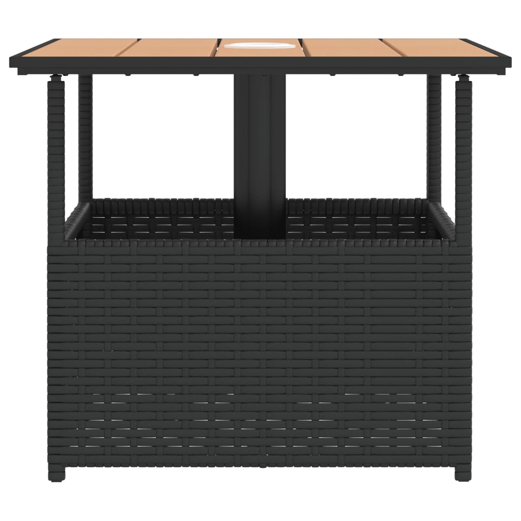 vidaXL Garden Table with Parasol Hole Black 55x55x46.5 cm Poly Rattan vidaXL.sa