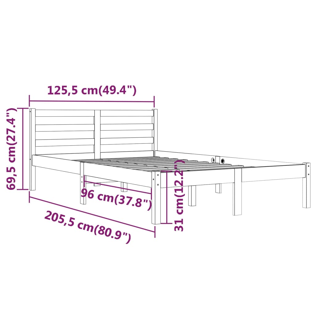 vidaXL Bed Frame without Mattress Solid Wood Pine 120x200 cm White