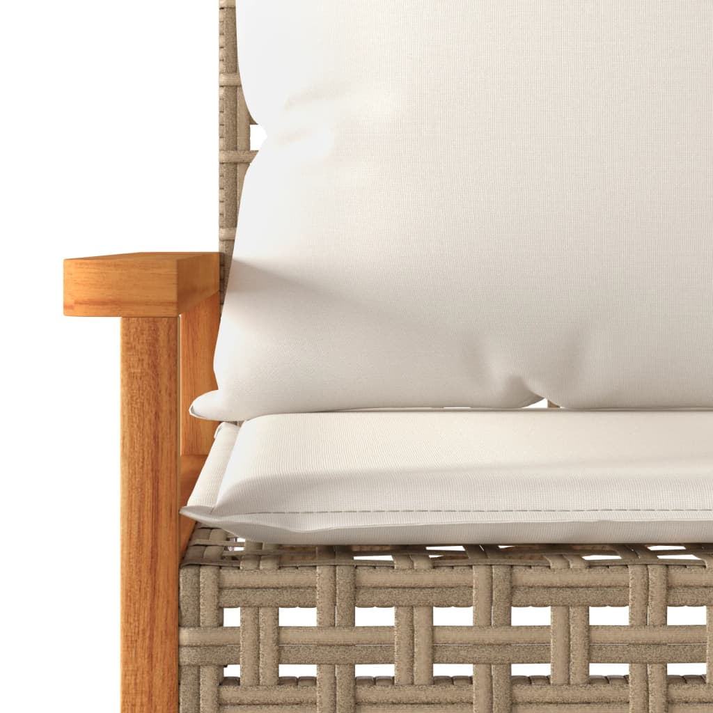vidaXL Garden Bench with Cushion Mix Beige Poly Rattan Acacia Wood
