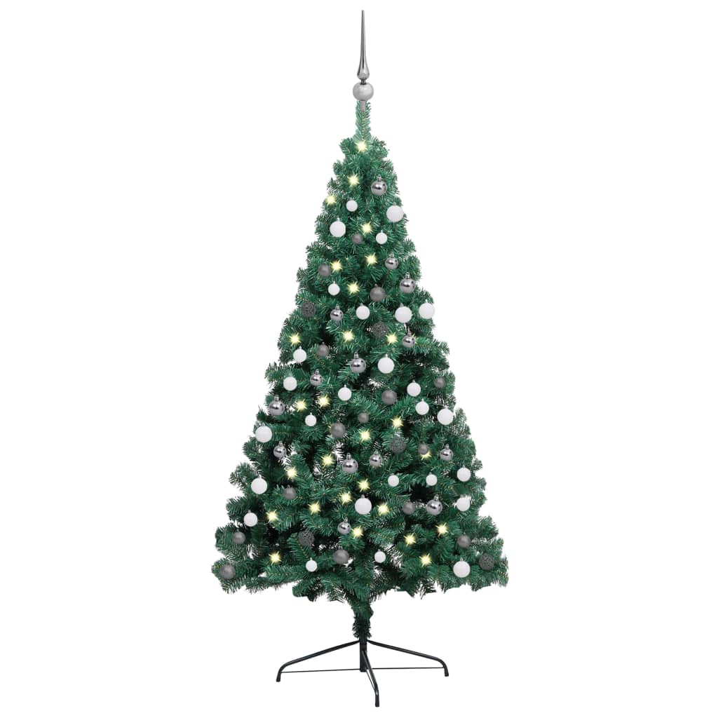 vidaXL Artificial Half Pre-lit Christmas Tree with Ball Set Green 210 cm