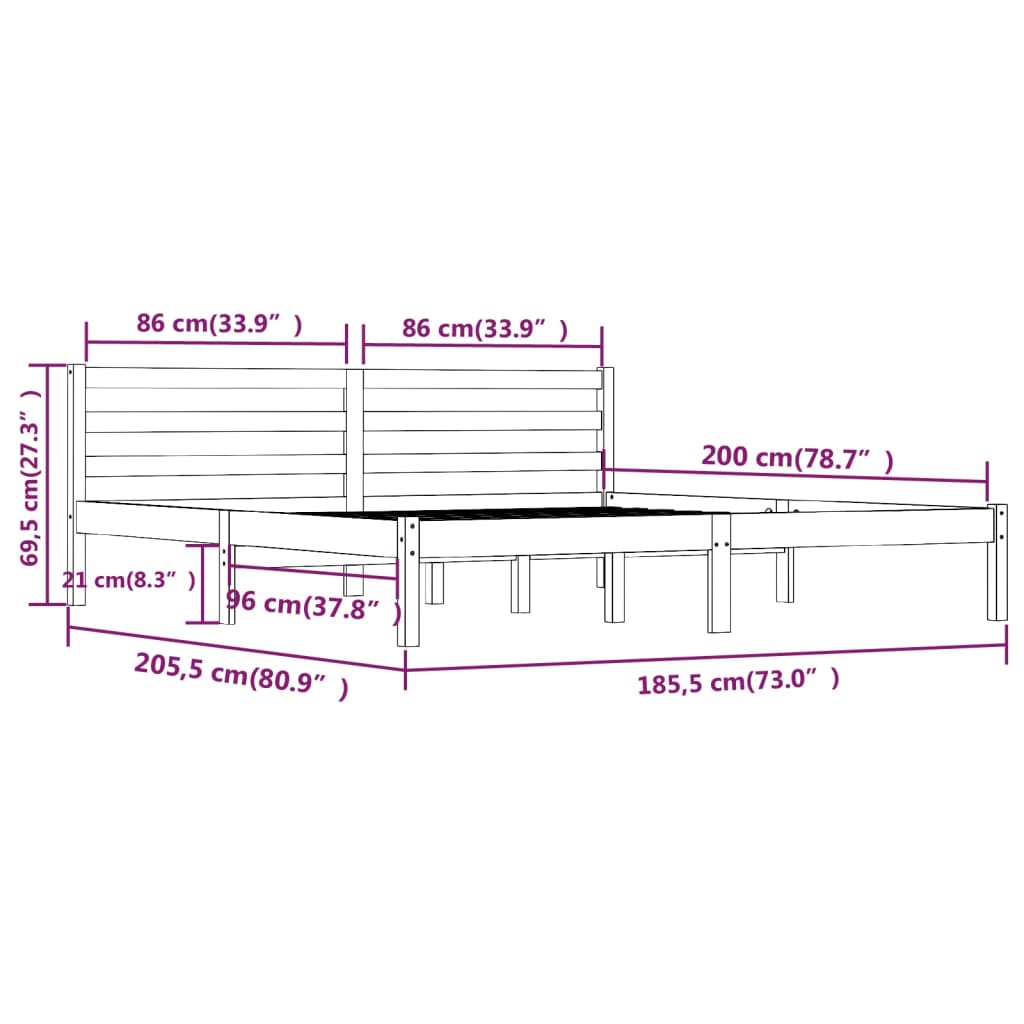 vidaXL Bed Frame without Mattress 180x200 cm Super King White Super King Size