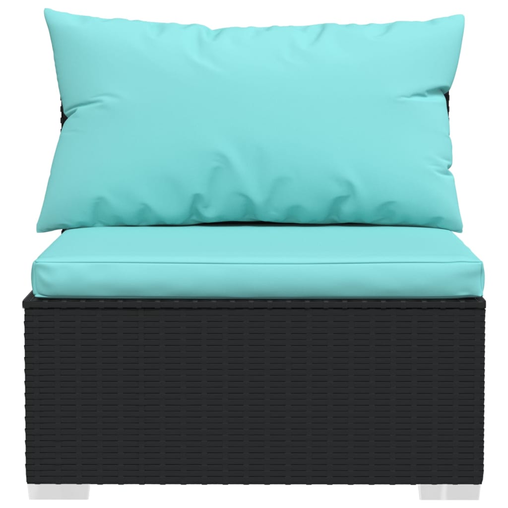vidaXL Garden Middle Sofa with Cushions Black Poly Rattan