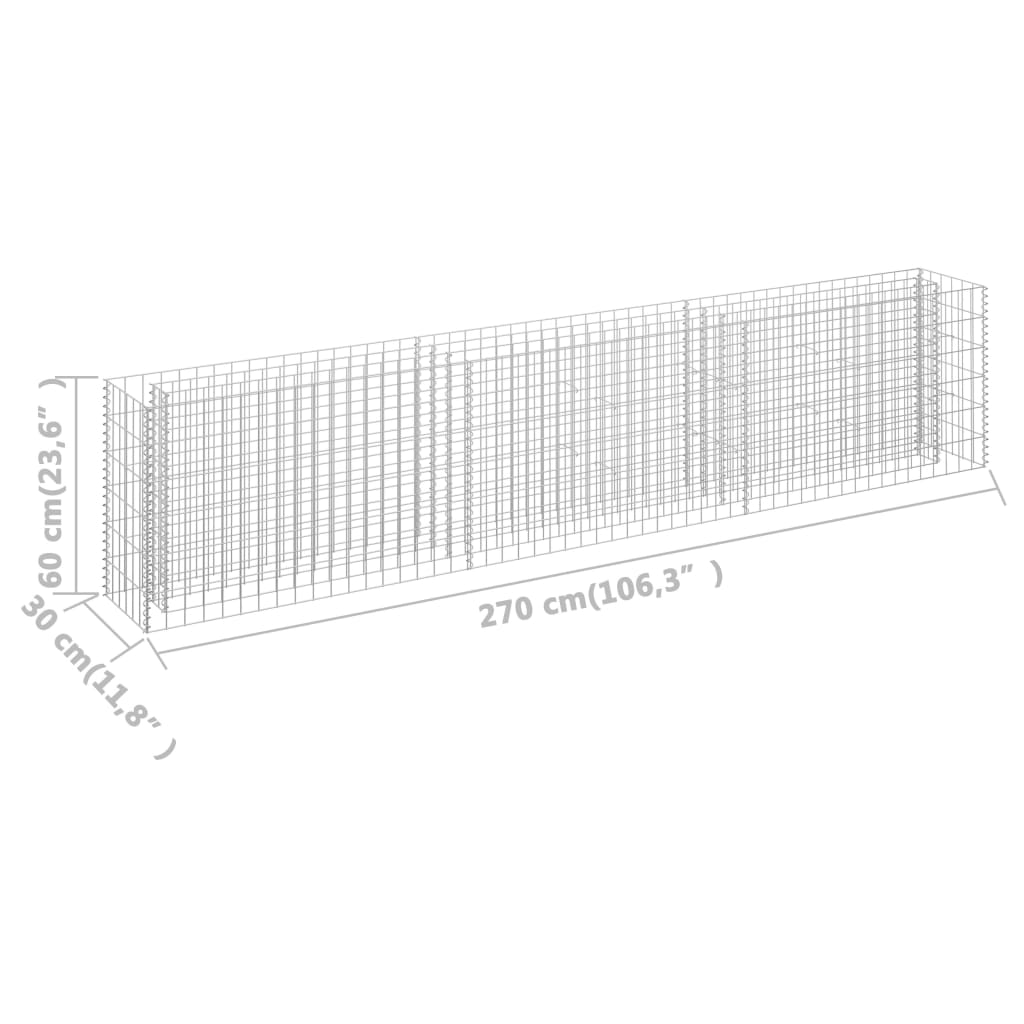 vidaXL Gabion Raised Bed Galvanised Steel 270x30x60 cm