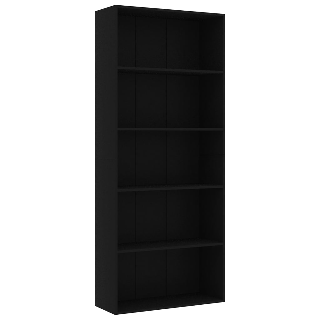 vidaXL 5-Tier Book Cabinet Black 80x30x189 cm Engineered Wood