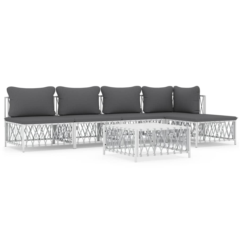 vidaXL 6 Piece Garden Lounge Set with Cushions White Steel