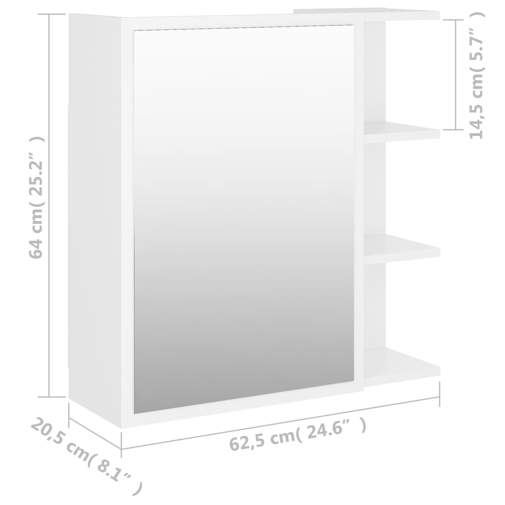 vidaXL Bathroom Mirror Cabinet White 62.5x20.5x64 cm Engineered Wood